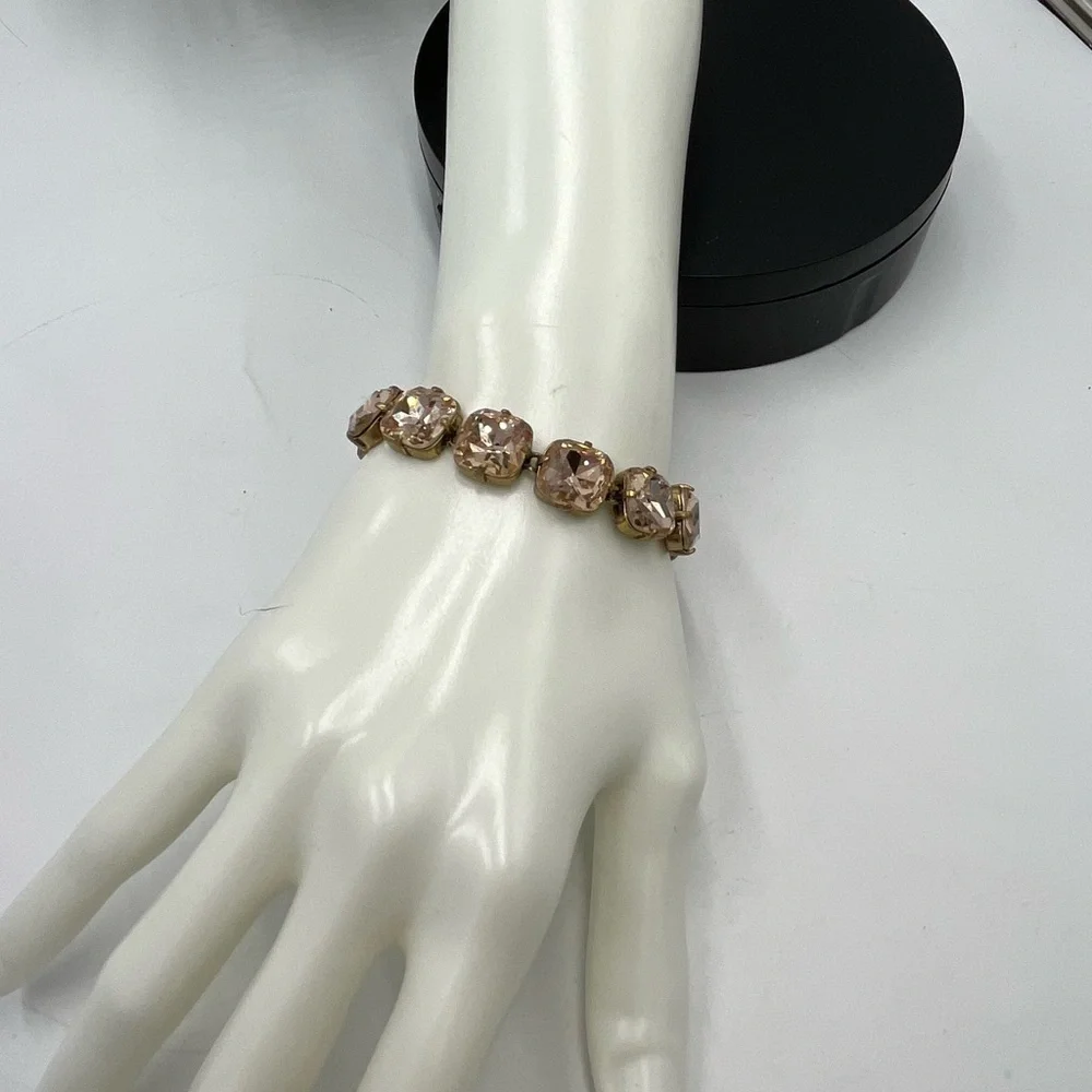 J. Crew Brass and Pretty Peach Rhinestone Gold‎ Gone Tennis Bracelet
